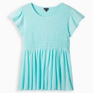 Torrid Aqua Smocked Blouse
